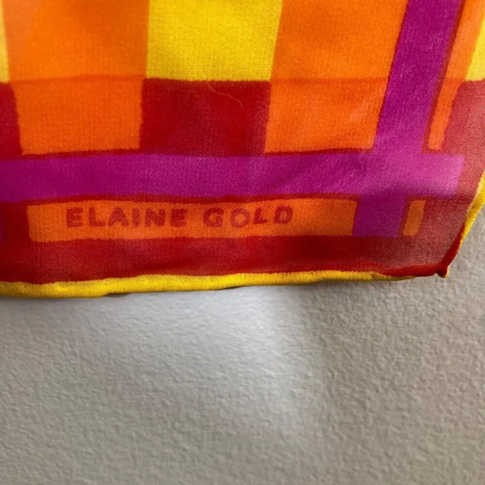 Womens Elaine‎ Gold Silk Scarf Collection XIIX Geometric Design 10.5 x 52